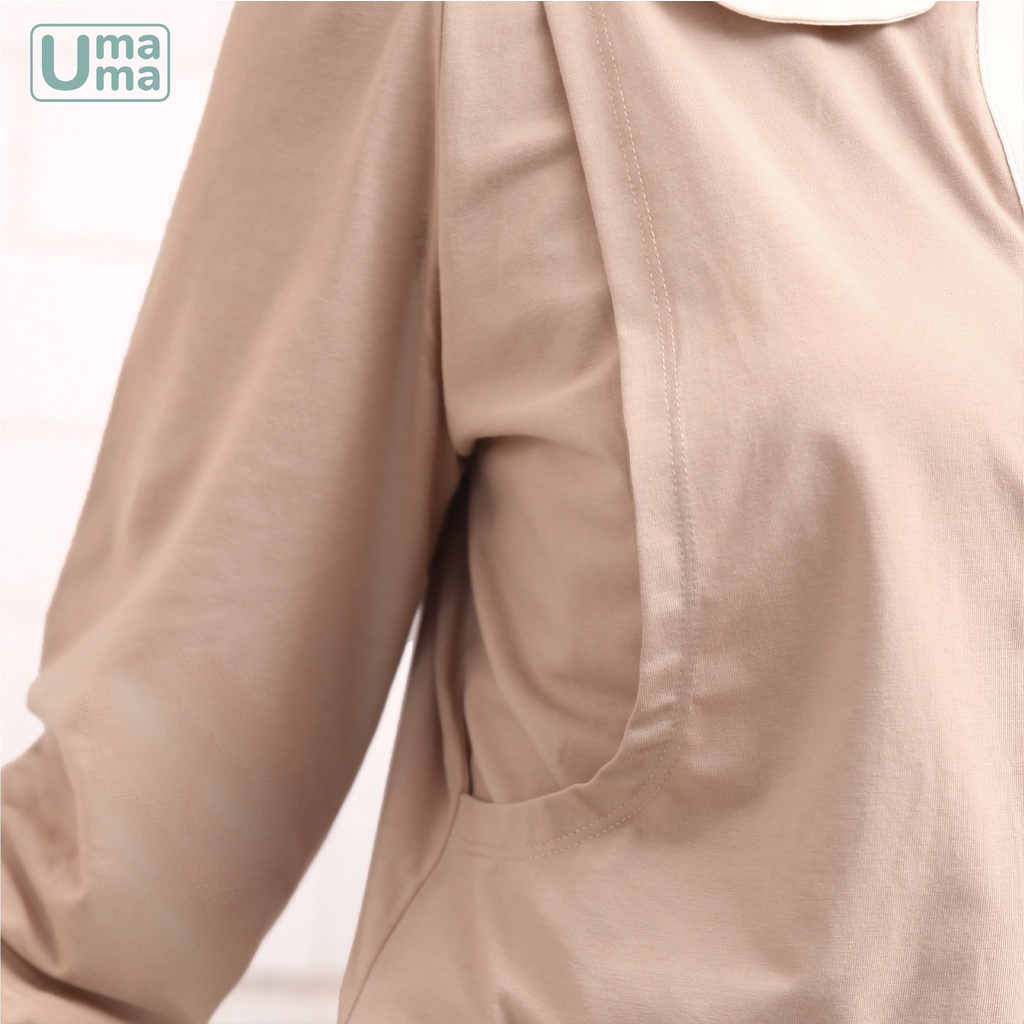 Bộ quần áo mẹ bầu sau sinh cho con bú mặc nhà Ualarogo dài tay cotton cổ sam 2 túi mềm thấm hút thoáng mát