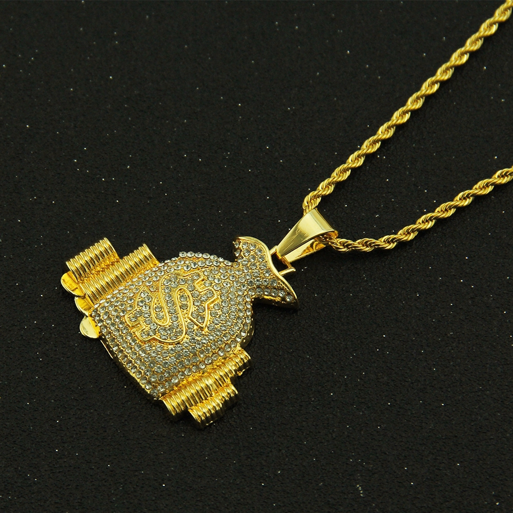 Dây chuyền mặt túi tiền xu và kí hiệu đô la phong cách hip hop