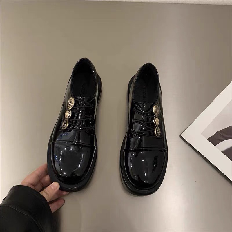 Giày Oxford nữ da bóng hàng cúc sang trọng phong cách Ulzzang Hàn Quốc
