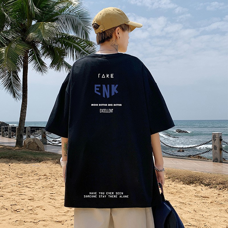 Áo thun nam nữ unisex tay lỡ phông form rộng teen cổ tròn oversize cotton ENK giá rẻ basic đen trắng tee pull freesize