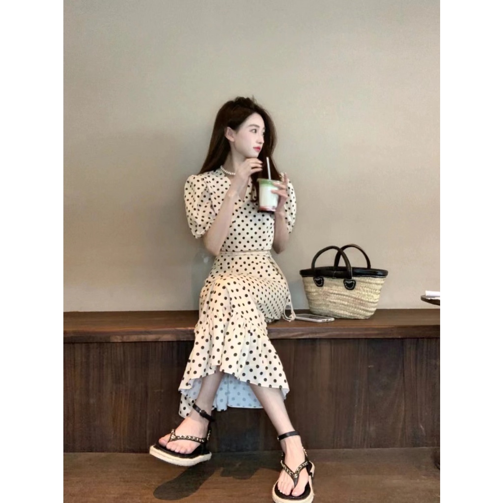 Sản Phẩm Mới Mùa Hè!Bộ Áo + Chân Váy Đuôi Cá Chấm Bi Phong Cách Pháp Thời Trang 2022 Cho Nữ