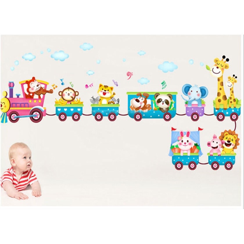 ღ♛ღAnimals Train Wall Stickers Decor Baby Room Fun Decor Removable Vinyl UK