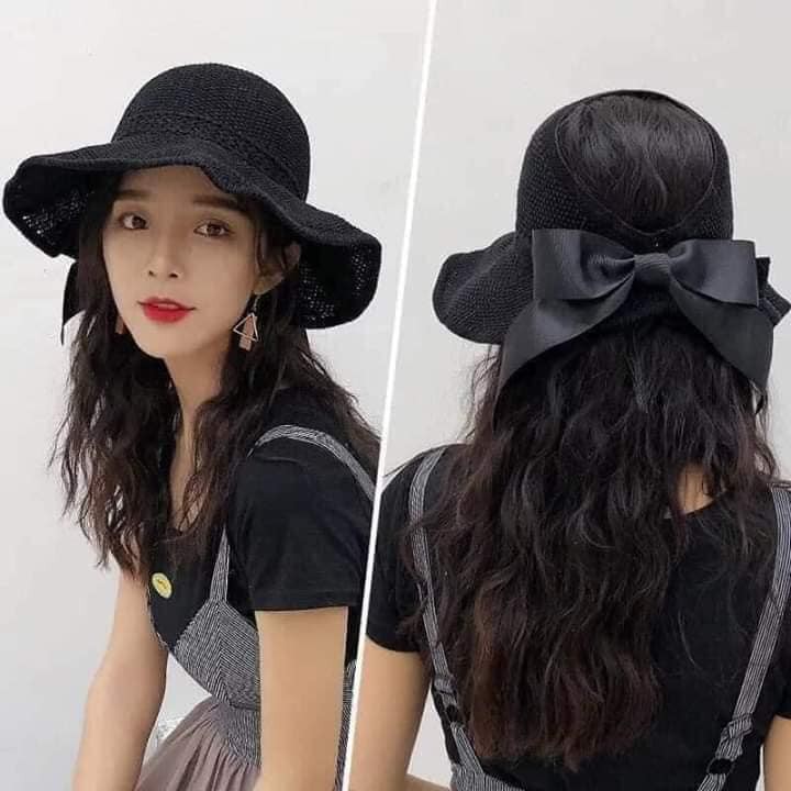 Mũ cói hở đầu đính nơ sau