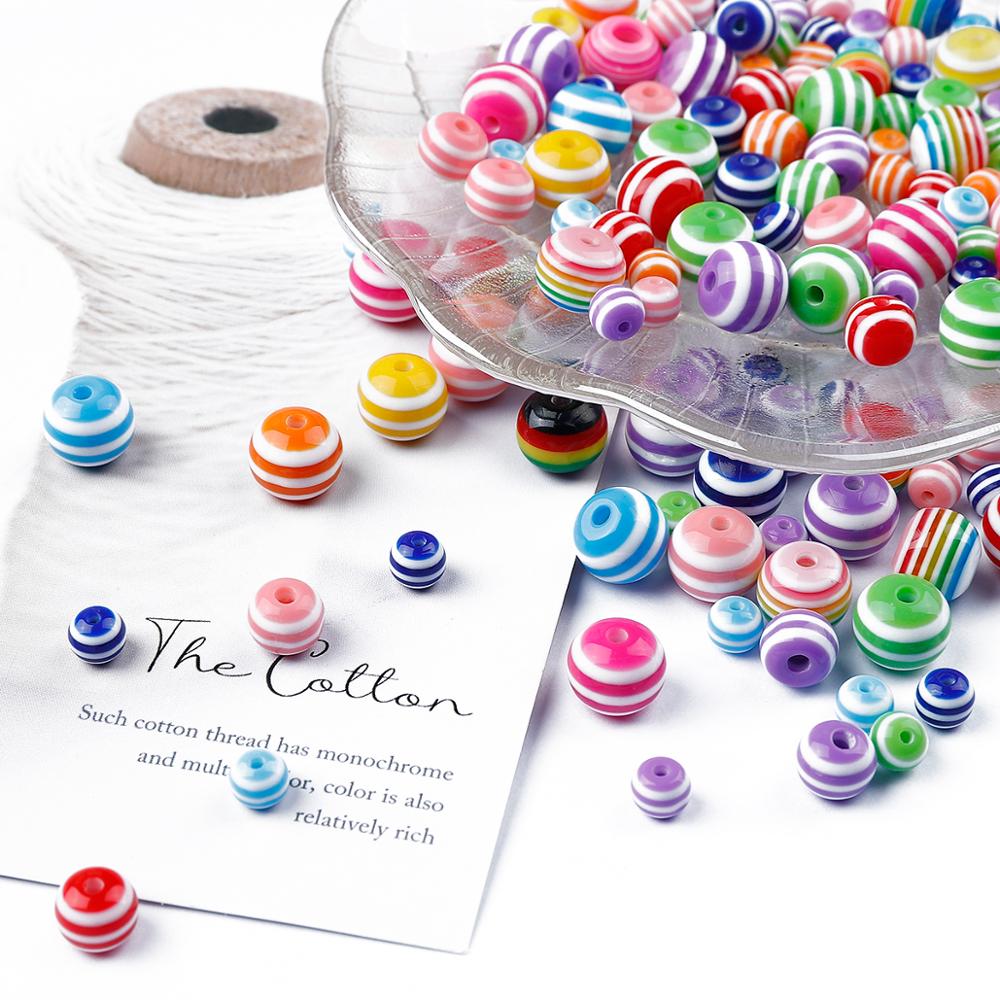 Hạt xỏ tròn bằng nhựa resin họa tiết sọc cỡ 6mm 8mm 10mm làm vòng tay/vòng cổ/khuyên tai thủ công DIY