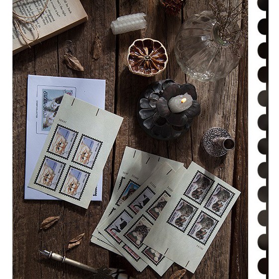 Bộ 40 tem dán nhãn sticker cổ điển vintage VPP TUE MINH - Tập phong bì tem retro Tuệ Minh