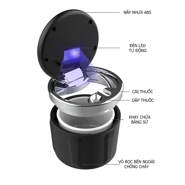 Gạt Tàn Thuốc Lá Trên Ô Tô Có Đèn Led Tiện Lợi Đế Chống Cháy Cao Cấp