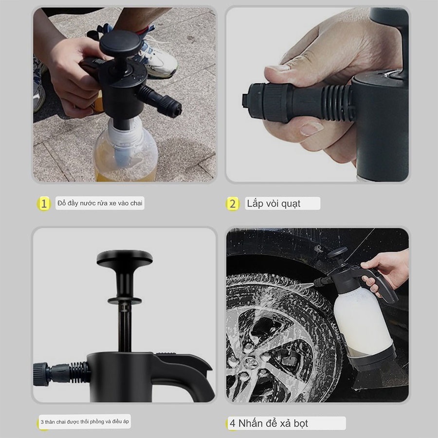 Vỏ bình xịt rửa xe bọt tuyết cầm tay chuyên dụng, dung tích 2 lít