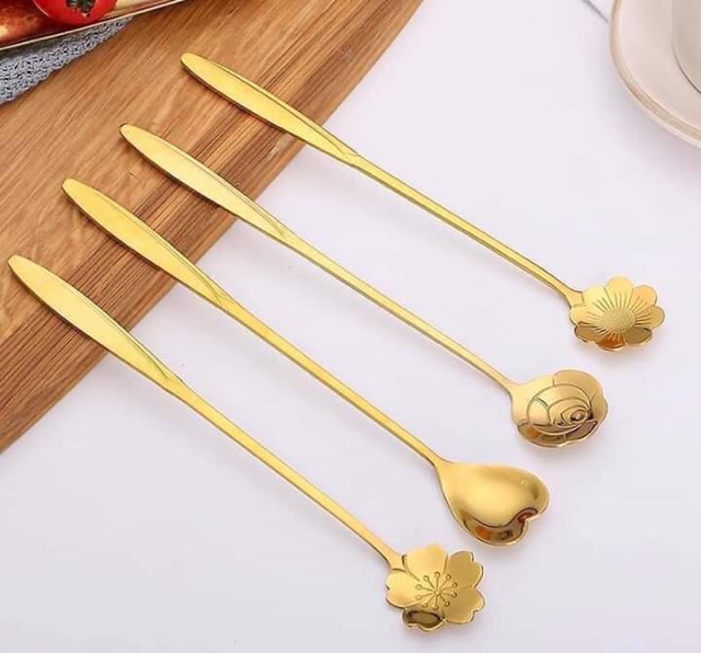 Thìa inox vàng bạc sang trọng, set thìa inox cán dài H2decor