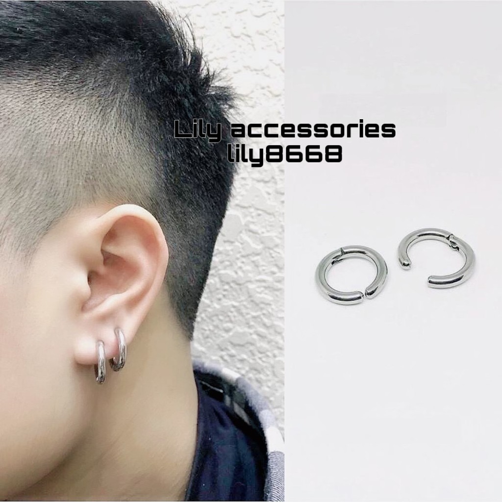 Hoop EarCuff kẹp tai titan tròn không cần xỏ lỗ không gỉ không đen không dị ứng cho nam nữ (Full size)