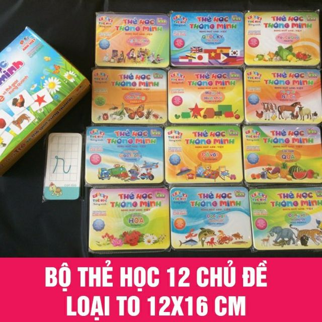 Bộ thẻ học thông minh cho bé 12 chủ đề loại to tặng kèm thẻ chữ cái