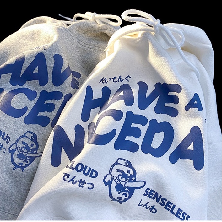 【ZHELIHANGFEI】Áo Hoodie Tay Dài Form Rộng Họa Tiết In Theo Phong Cách Preppy Dễ Phối Đồ