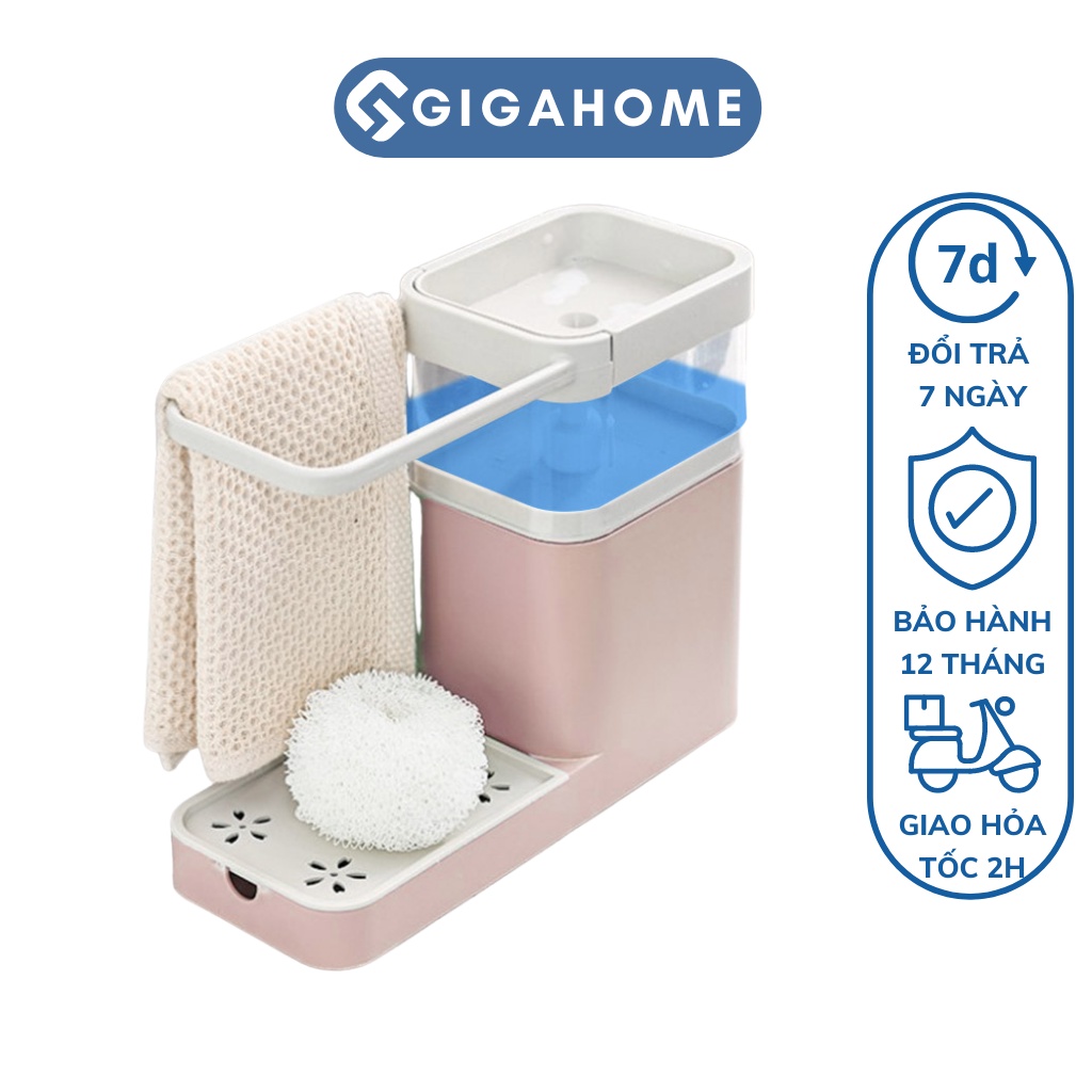 Hộp Đựng Nước Rửa Chén Kèm Khay Để Miếng Bọt Biển Có Giá Treo Khăn 3in1 GIGAHOME 10043