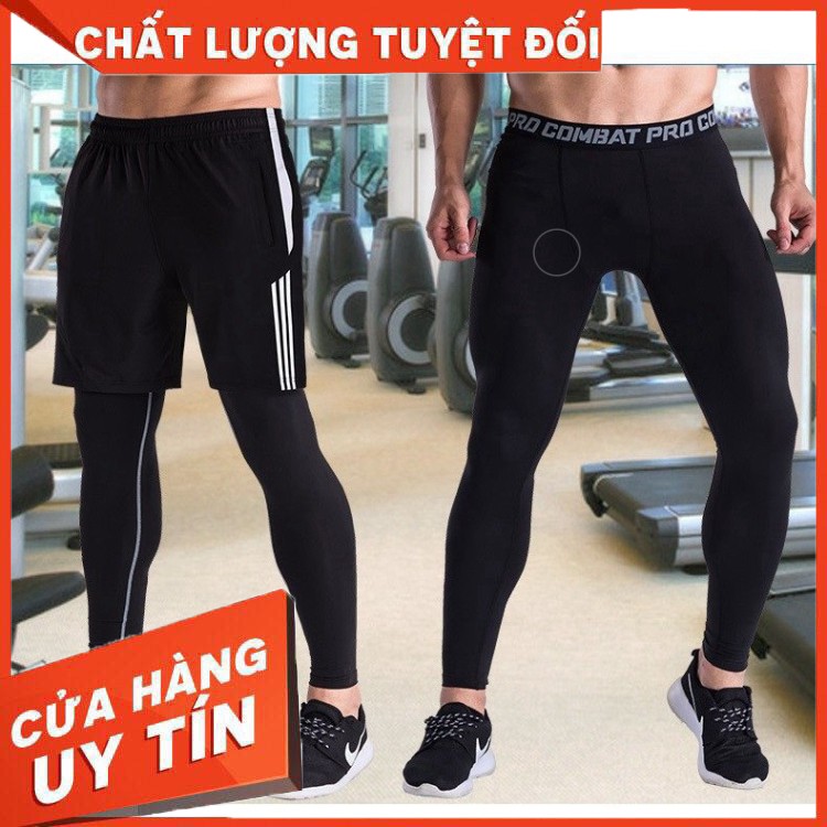 [FREESHIP] QUẦN GIỮ NHIỆT COMBAT PRO LEGGING TẬP GYM NAM DÁNG DÀI MÀU ĐEN