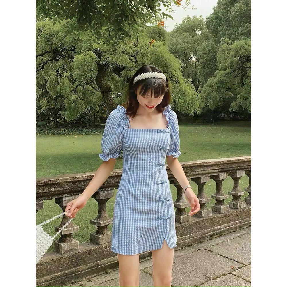 Đầm Body Bẹt Vai Caro Xanh Tay Ngắn Thiết Kế Kết Nút  Lạ Mắt Cực Xinh Cho Nữ Phong Cách Trẻ Trung Cá Tính. | BigBuy360 - bigbuy360.vn