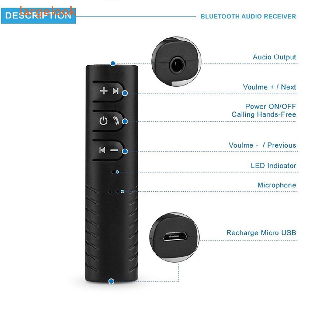 [largelook] Mini Wireless Bluetooth Car Kit Hands 3.5mm Jack AUX Audio Receiver Adapter NEW
