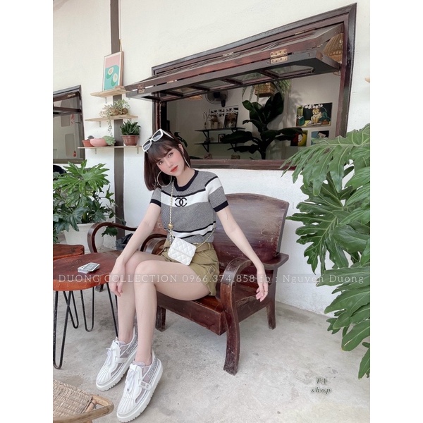 Áo len phối màu cổ tròn, len dệt kim tay cônc hoạ tiết mới A003