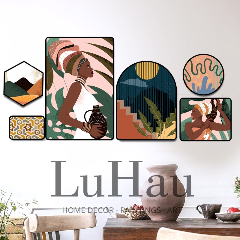 Set tranh dán tường Luhau Afirca phong cách nhiệt đới trang trí phòng trọ nhà hàng cửa hàng