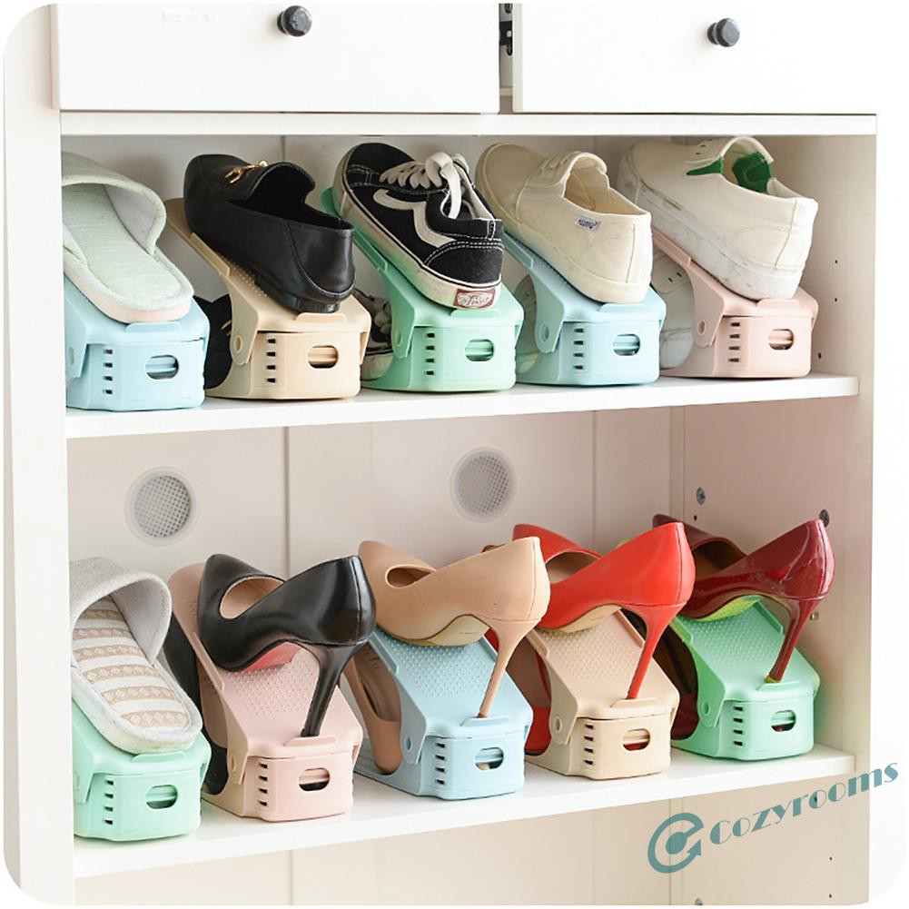 ღCM Simple Plastic Double Layer Shoe Rack Adjustable Shoes Holder Stand Shelf