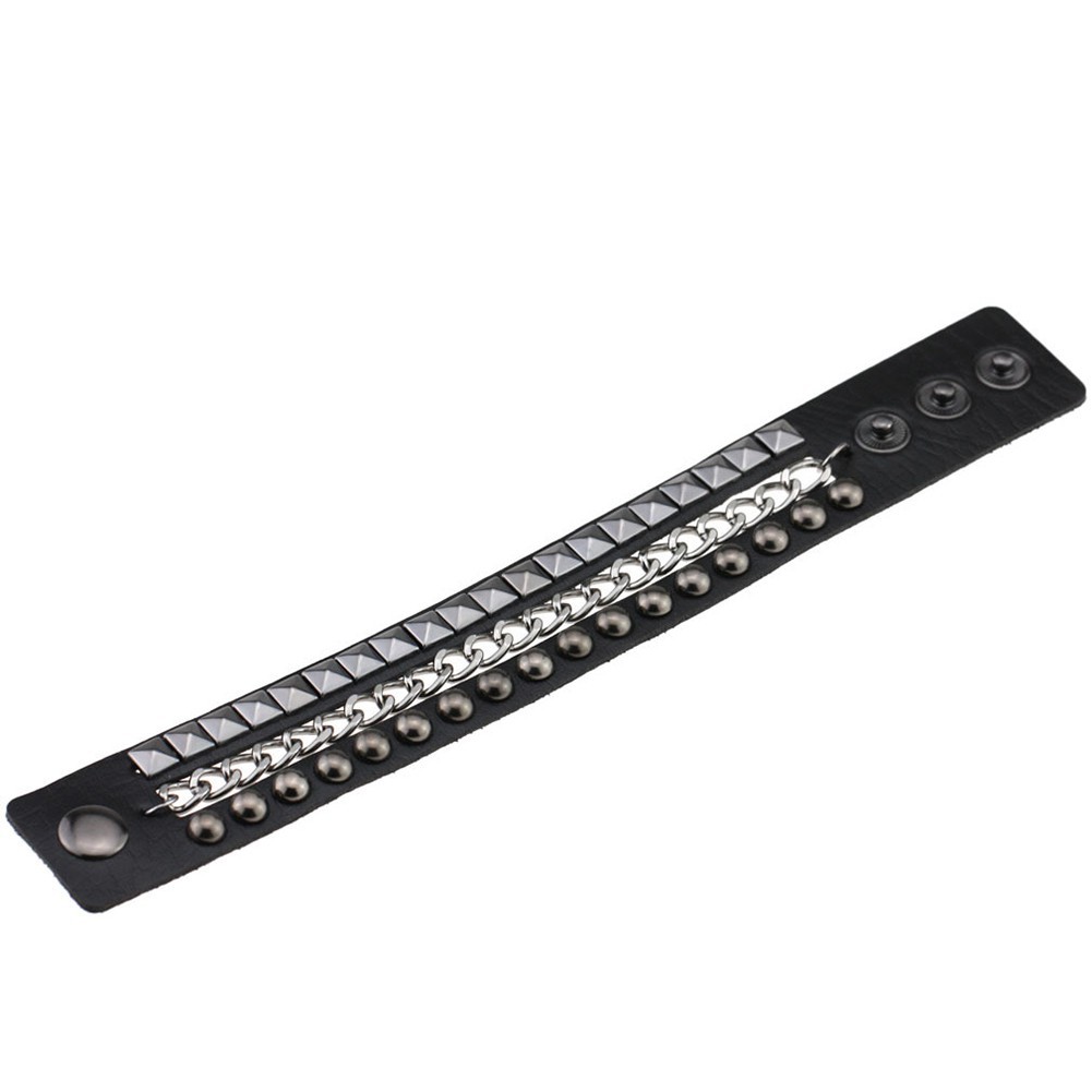 Vòng tay da phối đinh tán phong cách Rock cho nữ