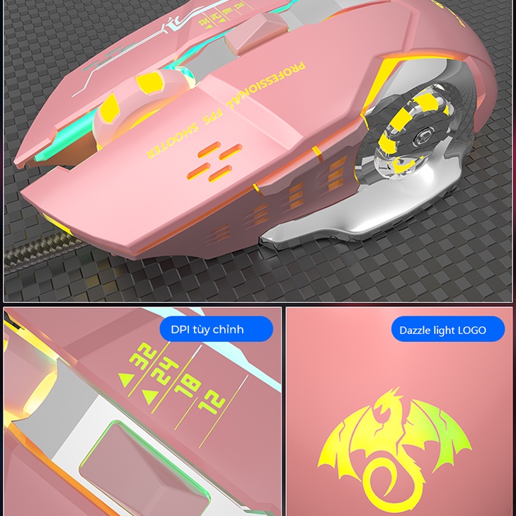 Chuột chơi game ONEKA M03 LED RGB cực đẹp chuyên gaming máy tính dây bọc dù siêu bền