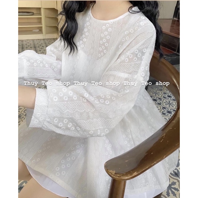 Áo babydoll ren thêu hoa cúc - Áo babydoll nữ dáng rộng xinh xắn