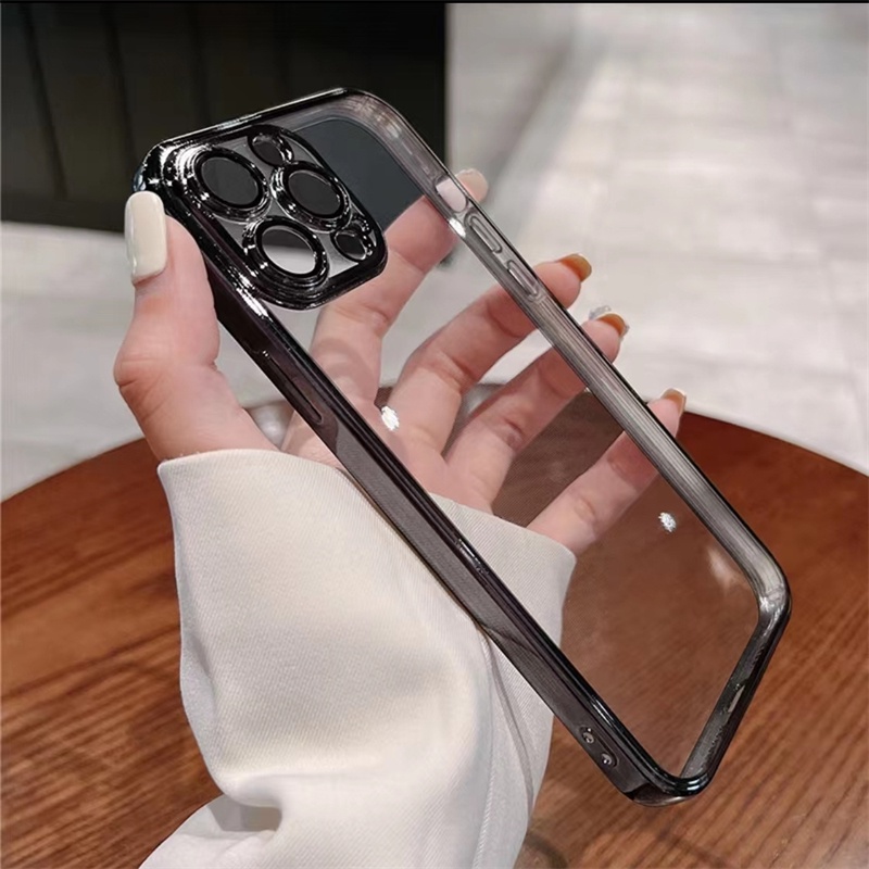 Ốp Điện Thoại Mềm Trong Suốt Mạ Điện Bảo Vệ Lens Cho iPhone 14 13 Pro Max 14 Plus