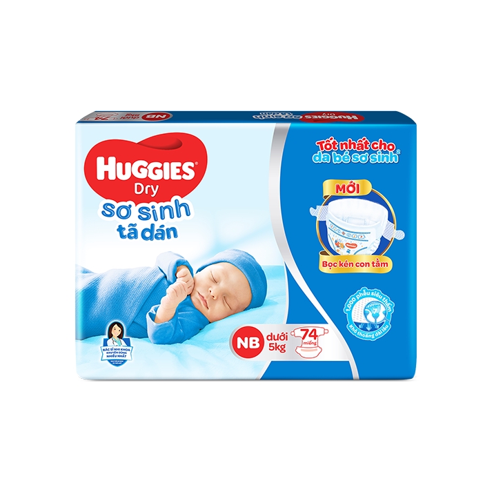 Tã dán sơ sinh Huggies mới 58-74 miếng NB58/NB74 (Cho bé dưới 5kg) giá rẻ nhất