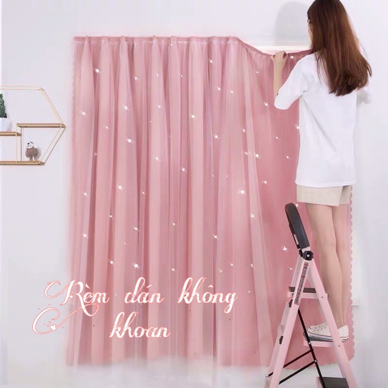 Rèm cửa dán hai lớp họa tiết ngôi sao lấp lánh tiện lợi không khoan tường dễ dàng vệ sinh Tom House