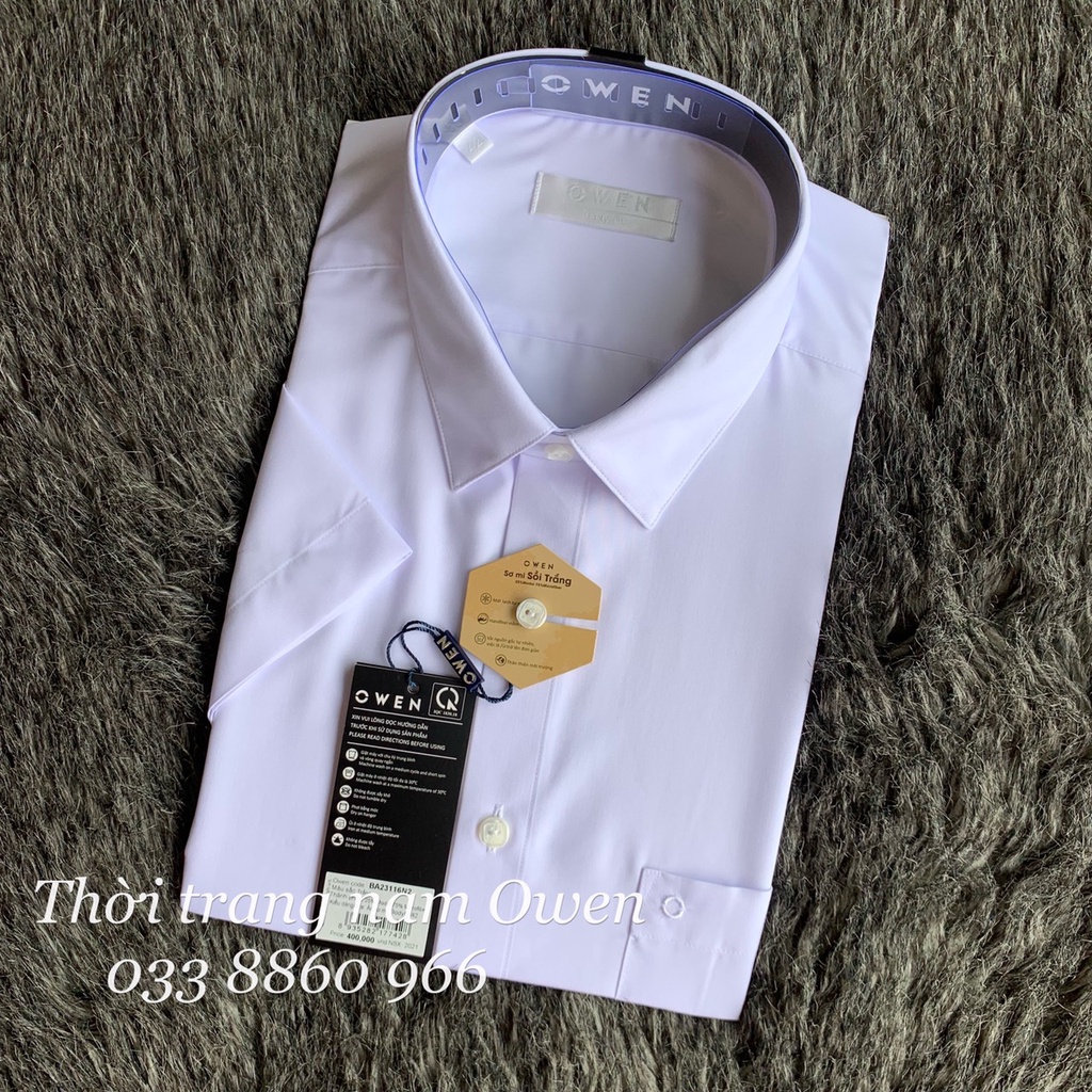 OWEN - Áo sơ mi trắng ngắn tay Owen chất sồi - Áo sơ mi trắng ngắn tay nam Slimfit , Regularfit , Simfit