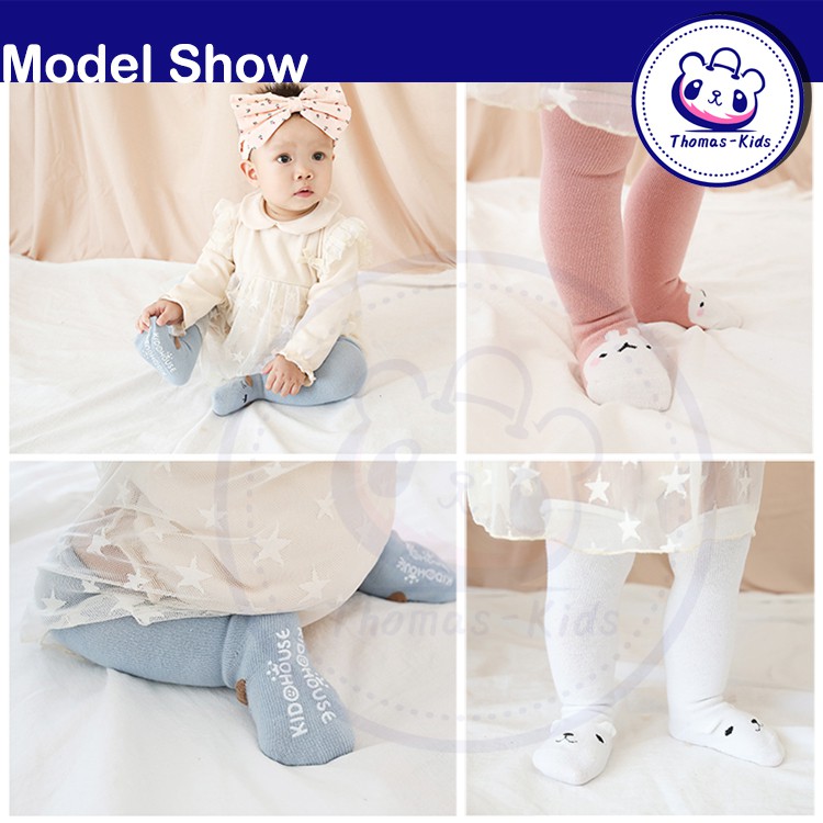 Tất Cotton dài qua gối màu trơn in họa tiết động vật dễ thương cho bé 1-3 tuổi
