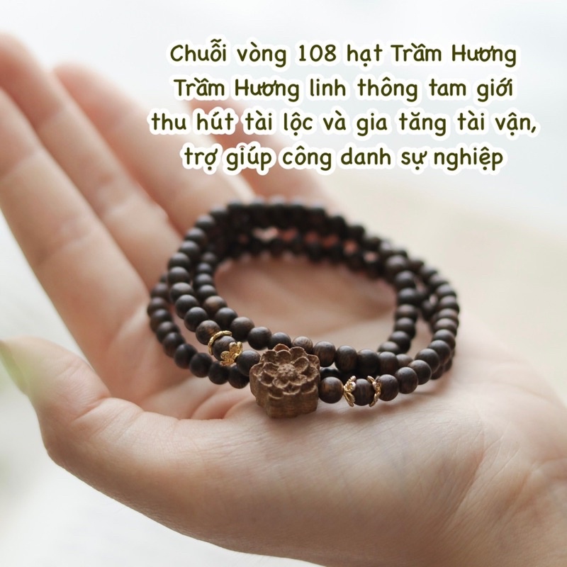 Chuỗi 108 hạt Trầm Hương mix charm Hoa Sen