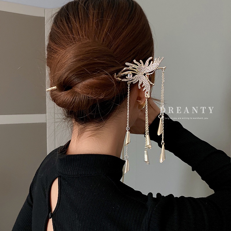 Trâm Cài Tóc Hình Bướm Đính Đá Tua Rua Phong Cách Thời Trang