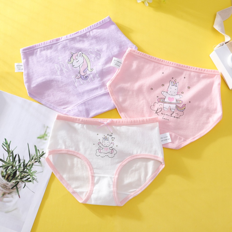 Set 3 quần chip tam giác bé gái, quần lót trẻ em cotton họa tiết dễ thương mềm mịn thoáng mát QL12