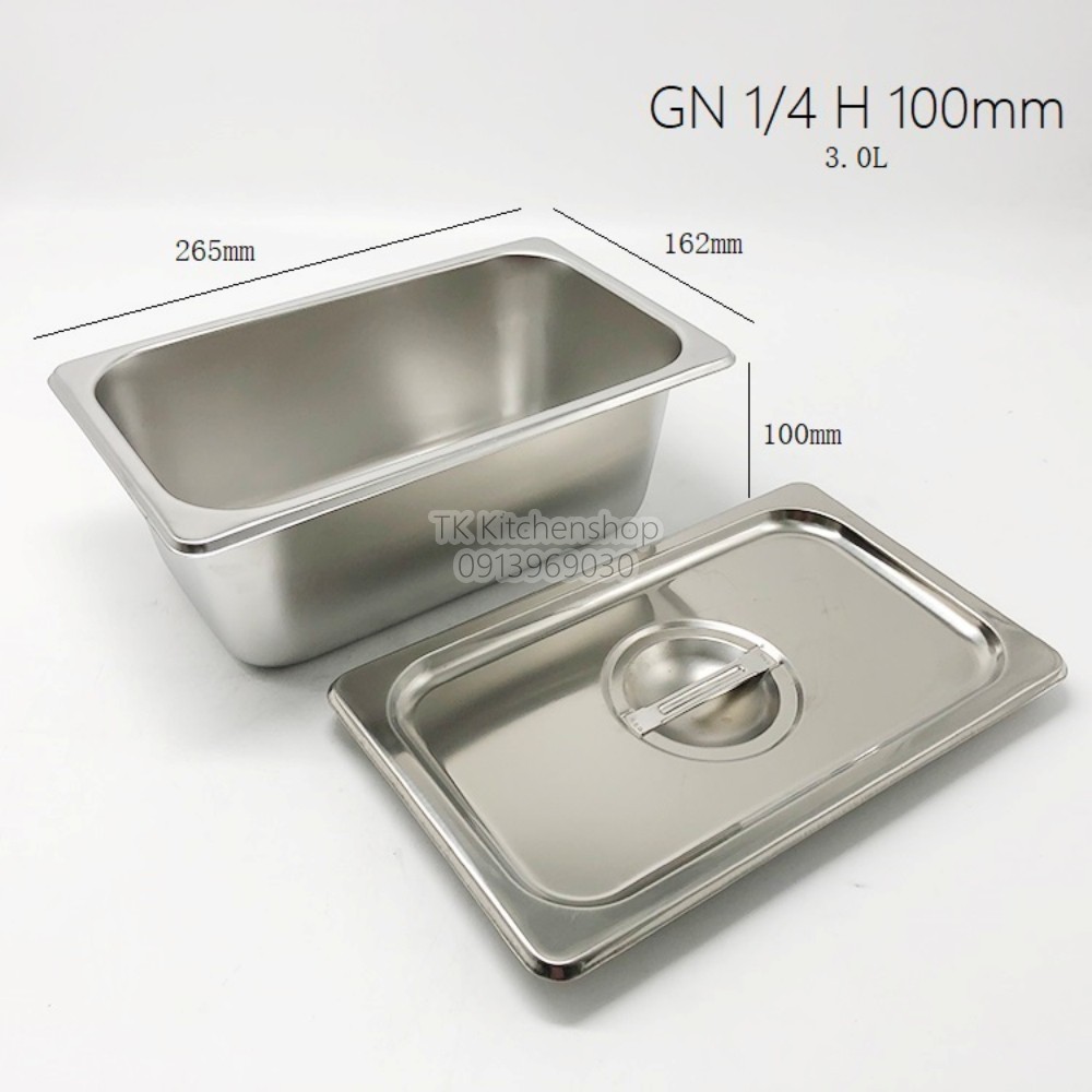 Khay inox GN 1/4 đựng thạch TOPPING/ THỰC PHẨM/ KEM- Không nắp hoặc có nắp 100% inox không nhiễm từ an toàn vs thực phẩm