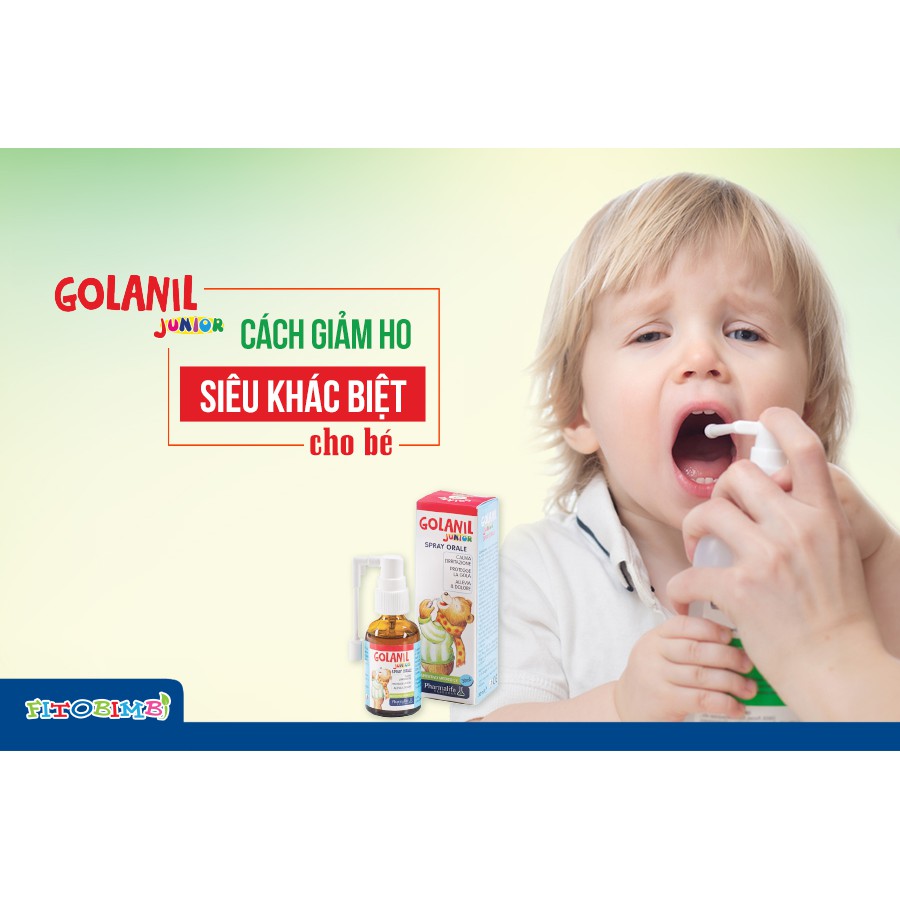 Golanil Junior Spray Orale, giảm ho giảm đau rát họng, khản giọng thông họng tức thì cho bé, tăng cường hệ miễn dịch