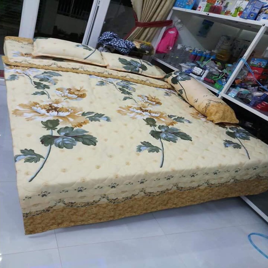 Sét Chăn Ga Gối 5 Món Cotton Poly Emmidecor Mẫu Hoa Cúc Vàng