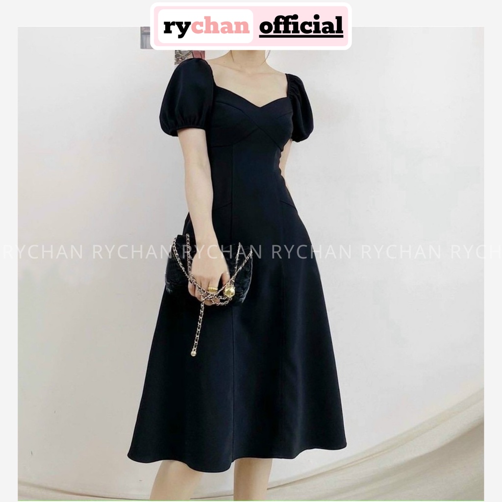 Đầm Xòe Midi Vai Nhún Bẹt Vai Tay Phồng Chiết Eo 2 Màu [Ảnh Thật Cuối] - DX9960