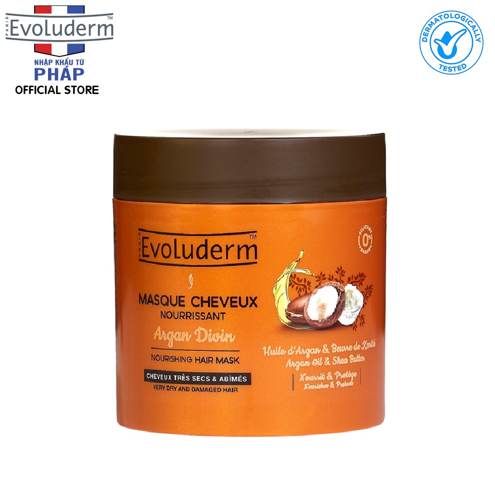 Kem ủ dành cho tóc rất khô và bị hư tổn Evoluderm Masque Cheveux Nourrissant Argan Divin 500ml