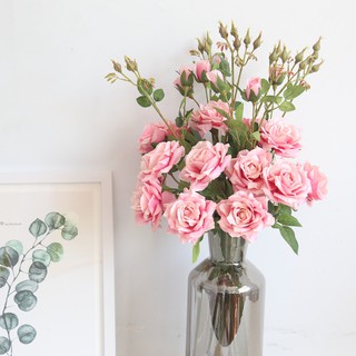 Cành HOA HỒNG ROMANTIC 2 bông nhiều nụ siêu đẹp cao 92cm - Hoa giả bằng lụa cao cấp làm cây trang trí đẹp