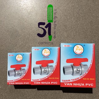 Van nhựa PVC tay đỏ Taijaan (Việt Nam) phi 21, 27, 34 | Van gạt khoá nước