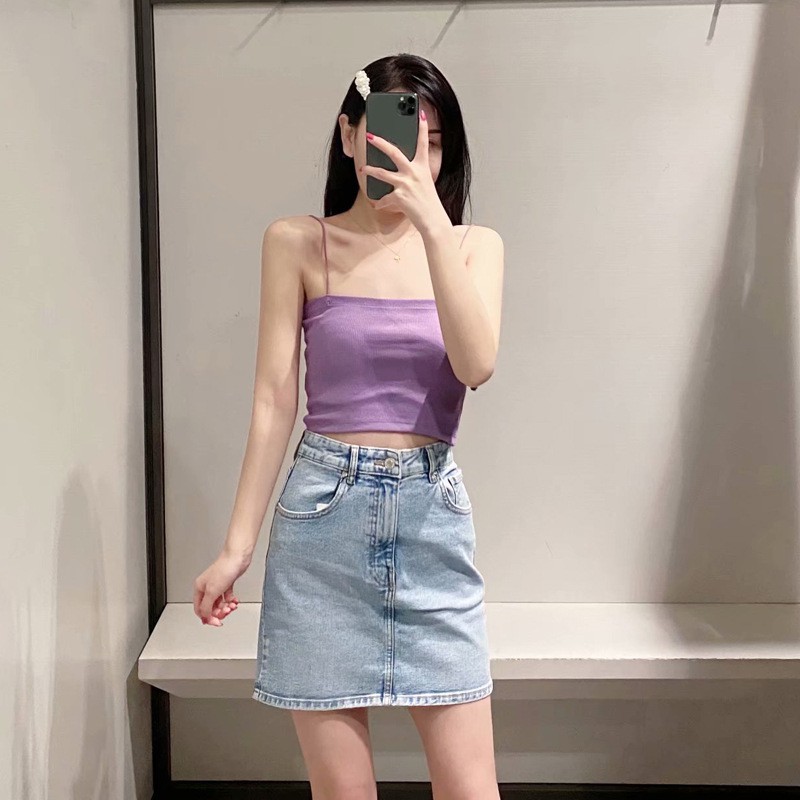 Áo hai dây bản to croptop nữ basic 2 màu trắng đen GURI