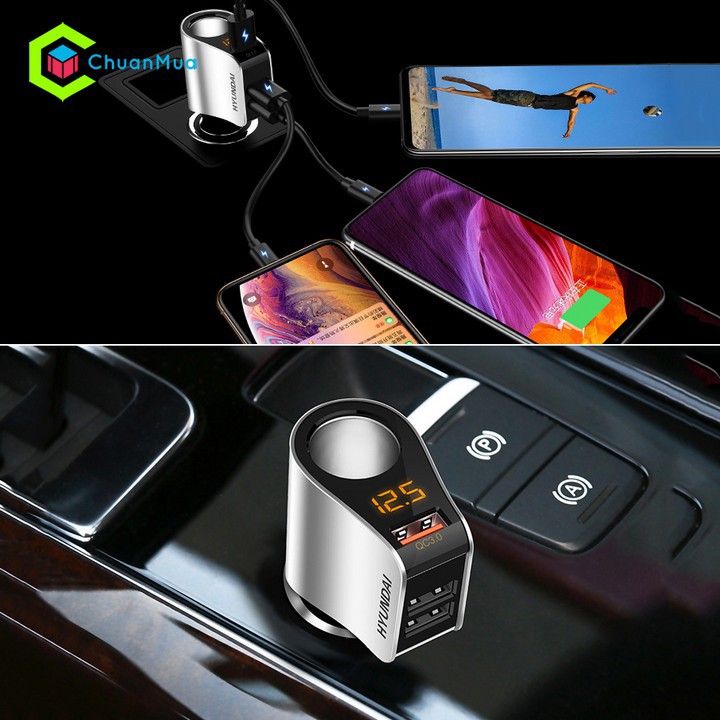 Tẩu Sạc Ô Tô HYUNDAI Hỗ Trợ Sạc Nhanh QC 3.0 Cổng USB Cao Cấp_ Tẩu Sạc Xe Hơi