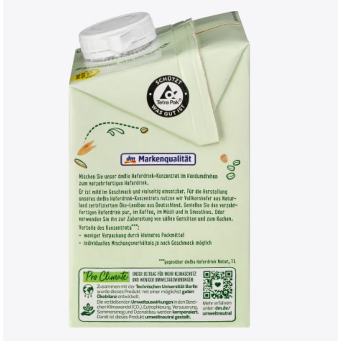 Nước uống yến mạch hữu cơ Bio Pro Climate Đức 0,5L cô đặc thuần chay - Shop Viloet