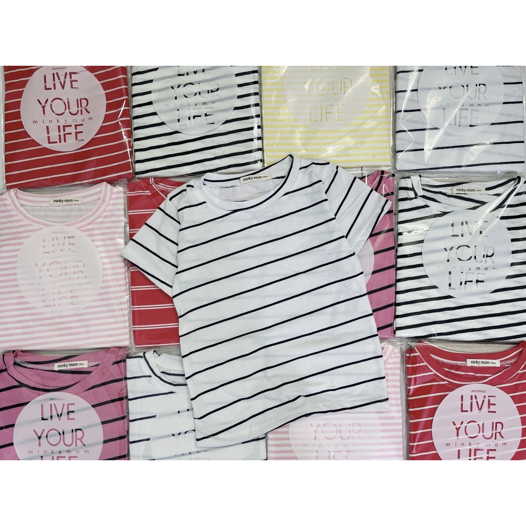 Áo kẻ sọc MINKY siêu mịn mát-áo thun cotton sọc bé trai bé gái