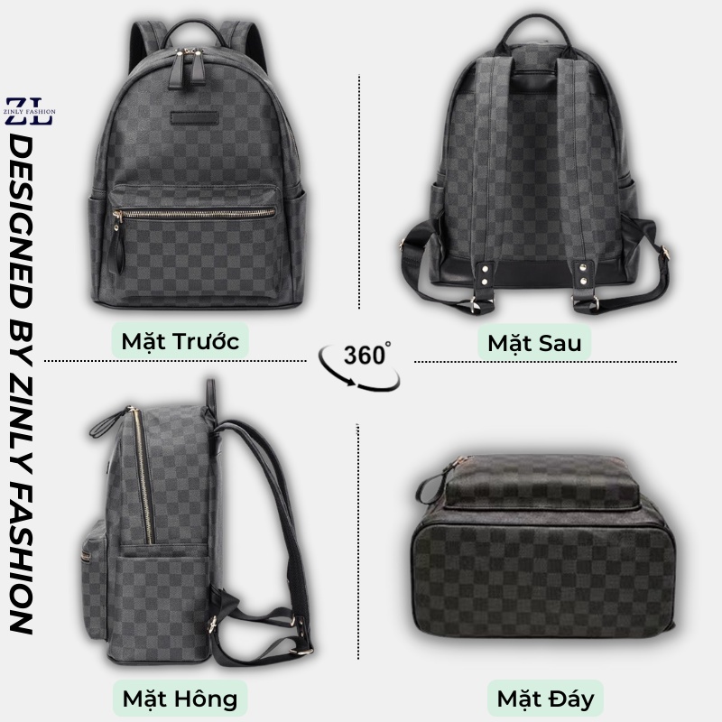 Balo da thời trang nam nữ balo lv da PU cao cấp chống nước cặp đi học đi chơi ulzzang balo đựng laptop 14 inh - ZINLY