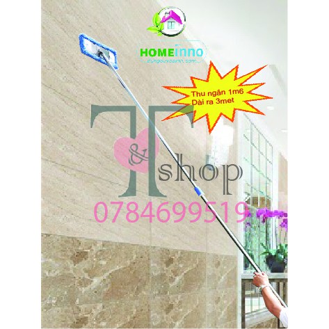 Cây Lau Nhà, Lau Tường Cán Thu Ngắn 1.6mét Kéo Dài 3mét Microfiber San Hô 45cm Homeinno