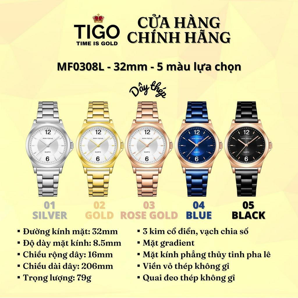 Đồng Hồ Nữ MINI FOCUS MF0308L.02 Dây Thép Vàng Viền Vàng Thép Không Gỉ Cao Cấp Mặt Tròn Đường Kính 32mm Chống Nước