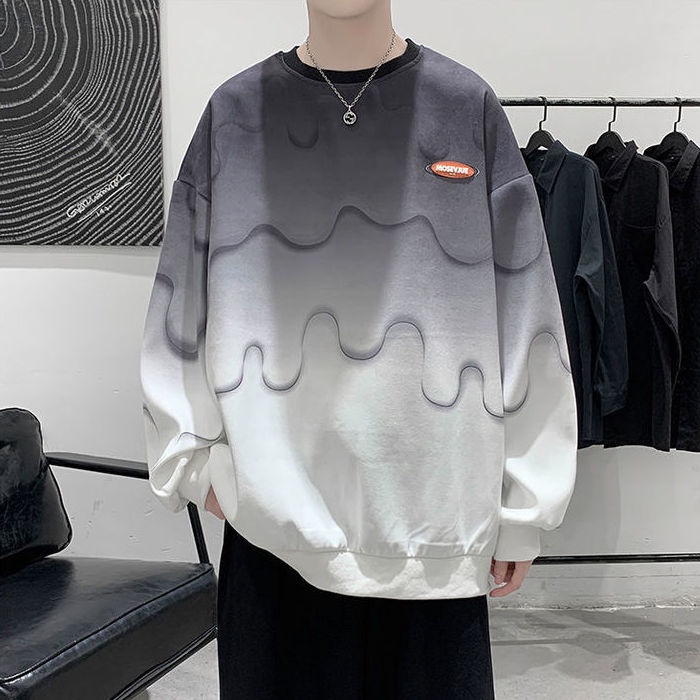 Áo Thun Nam Tay Dài Dáng Rộng Cổ Tròn Màu Gradient Phong Cách Đường Phố Hip Hop 2021