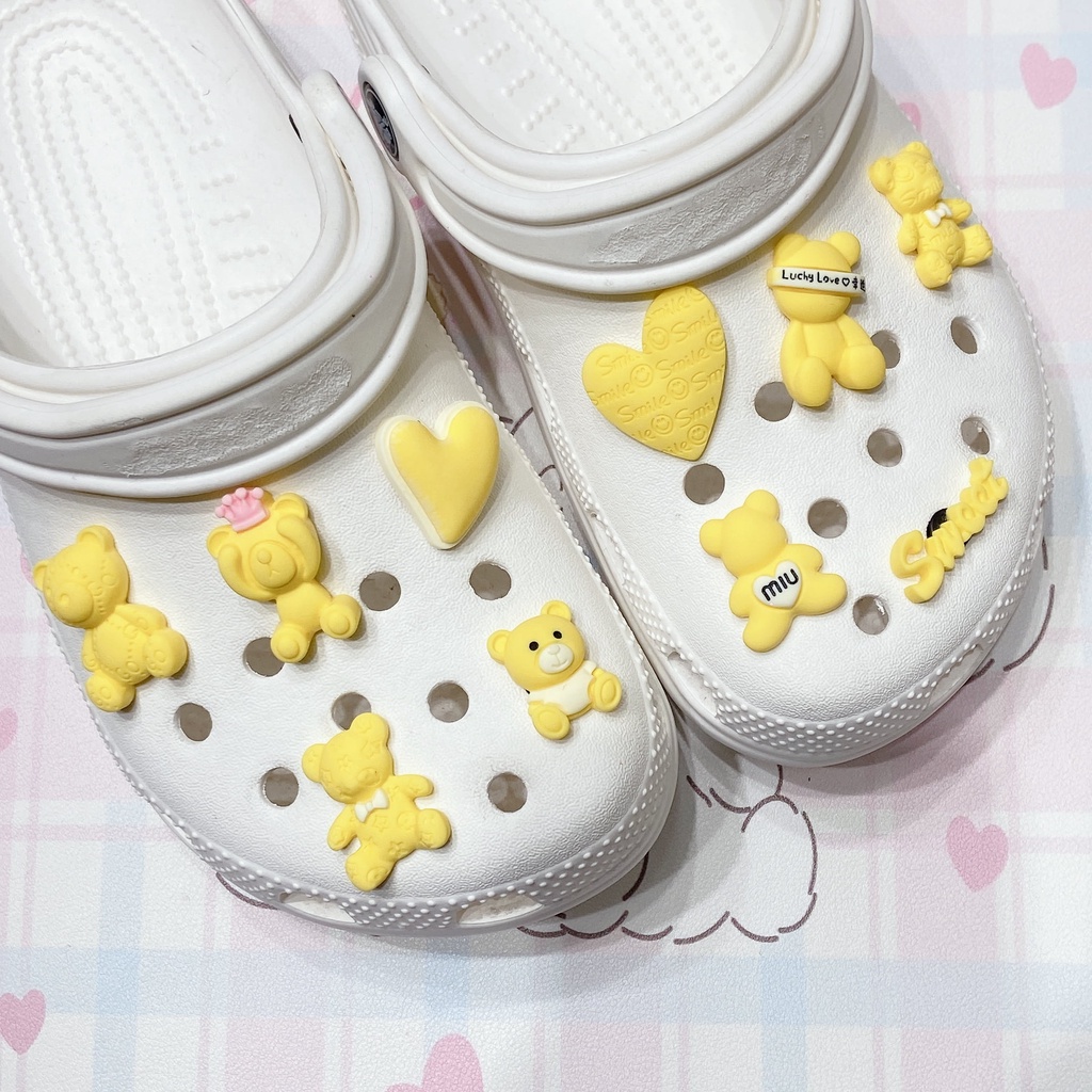Sticker crocs Shoe Decoration for crocs đế caoSet 10 Phụ Kiện Trang Trí Giày Hình Gấu May Mắn DIY Dễ Thương