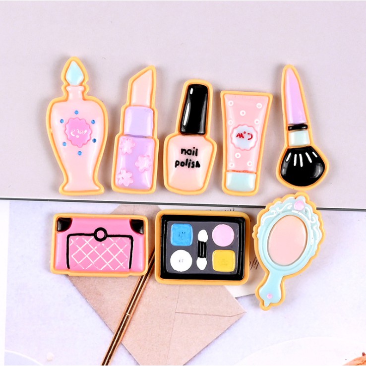 Sticker gắn dép sục Crocs đồ trang điểm makeup (gương, lược, son, phấn)